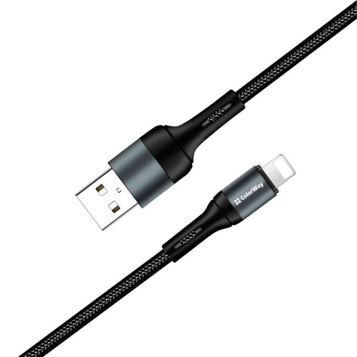 Кабель ColorWay USB - Lightning (M/M), nylon, 2.4 А, 1 м, Black (CW-CBUL045-BK)