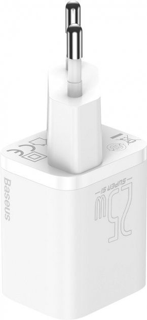 Мережевий зарядний пристрій Baseus Super Silicone PD Charger 25W (1Type-C) White (TZCCSUP-L02) + кабель Type-C