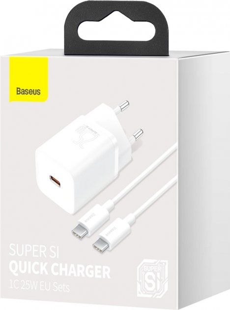 Мережевий зарядний пристрій Baseus Super Silicone PD Charger 25W (1Type-C) White (TZCCSUP-L02) + кабель Type-C