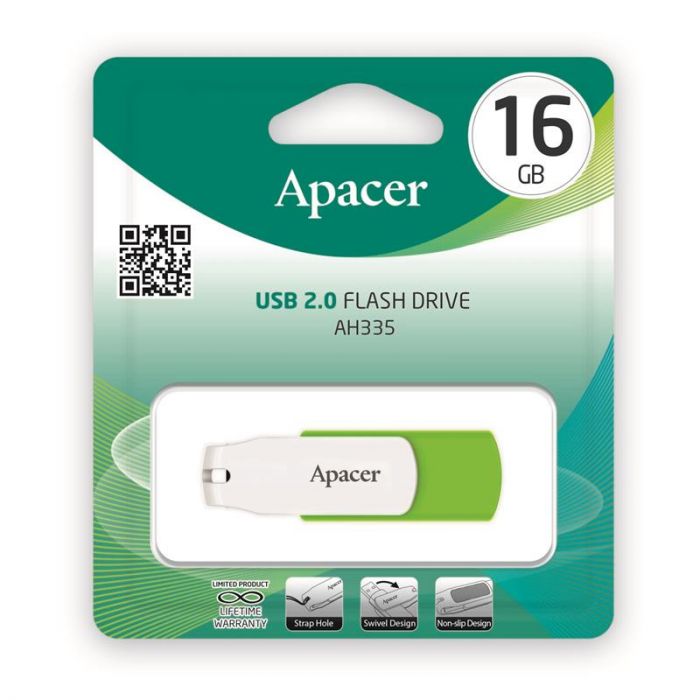 Флеш-накопичувач USB 16GB Apacer AH335 White/Green (AP16GAH335G-1)