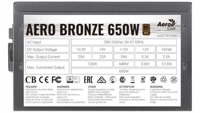 Блок живлення AeroCool Aero Bronze 650 (ACPB-AR65AEC.11) 650W