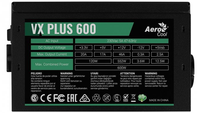 Блок живлення AeroCool VX Plus 600 (ACPN-VS60NEY.11) 600W