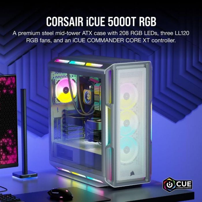 Корпус Corsair iCUE 5000T RGB Tempered Glass White (CC-9011231-WW) без БЖ