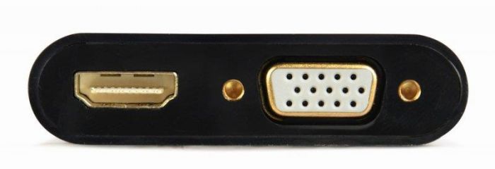 Адаптер Cablexpert HDMI - HDMI/VGA+Аудіо 3.5 мм, M/F, 0.15 м, чорний (A-HDMIM-HDMIFVGAF-01) коробка