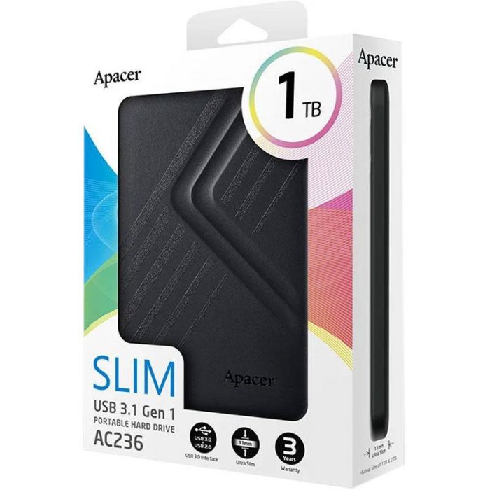 Зовнішній жорсткий диск 2.5" USB 1.0TB Apacer AC236 Black (AP1TBAC236B-1)