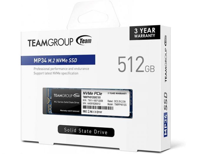 Накопичувач SSD  512GB Team MP34 M.2 2280 PCIe 3.0 x4 3D TLC (TM8FP4512G0C101)