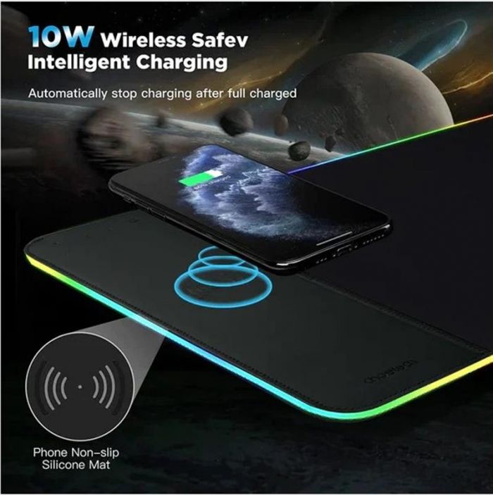 Килимок для миші з бездротовим зарядним пристроєм Choetech (T543-F) RGB Illuminated 15W Wireless Charging Mouse Pad