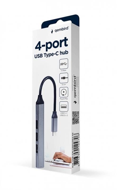 Концентратор USB Type-C Gembird 1xUSB3.1, 3хUSB2.0, метал, Grey (UHB-CM-U3P1U2P3-02)