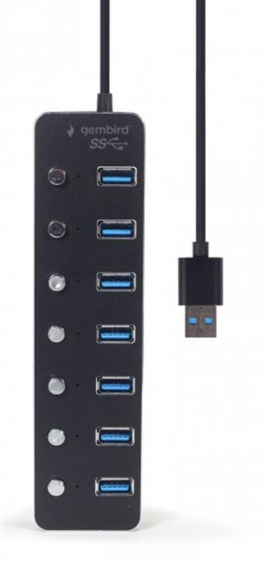 Концентратор USB 3.0 Gembird 7хUSB3.0, з вимикачами, пластик/метал, Black (UHB-U3P7P-01)