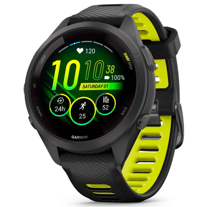 Смарт-годинник Garmin Forerunner 265S Black Bezel and Case with Black/Amp Yellow Silicone Band (010-02810-53)