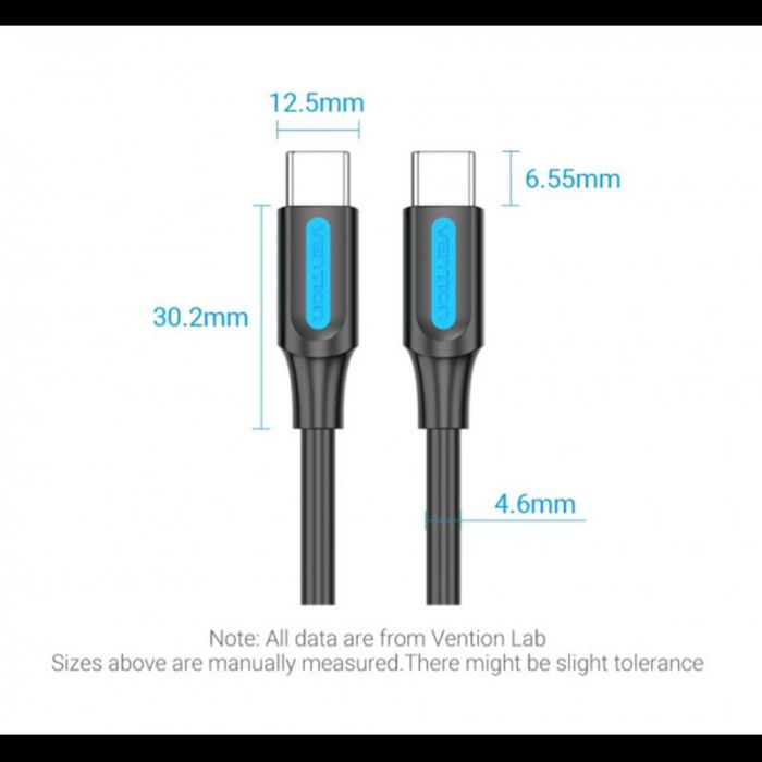 Кабель Vention USB Type-C - USB Type-C TPE Round PD 100W, 5A, 0.5m, Black (COTBD)