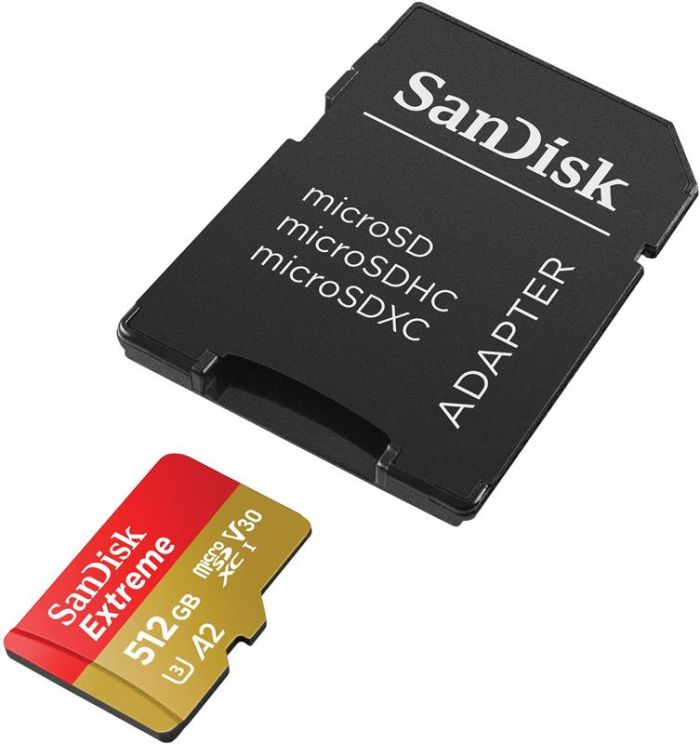 Карта пам`ятi MicroSDXC512GB C10 UHS-I SanDisk Extreme V30 U3 R190/W130MB/s + SD (SDSQXAV-512G-GN6MA)