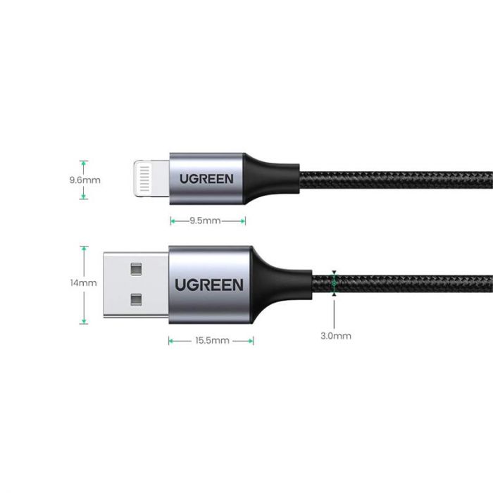 Кабель Ugreen US199 USB - Lightning (M/M), 2 м, Black (60158)