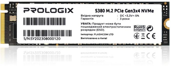 Накопичувач SSD 256GB Prologix S380 M.2 2280 PCIe 3.0 x4 NVMe TLC (PRO256GS380)