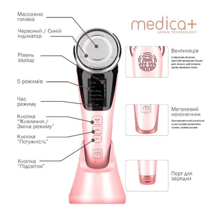 Мікрострумовий ліфтинг-масажер для обличчя Medica+ Skin Lifting 7.0 Pink (MD-112205)