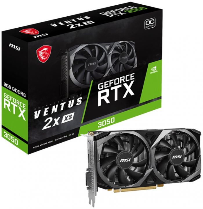 Відеокарта GF RTX 3050 8GB GDDR6 Ventus 2X XS OC MSI (GeForce RTX 3050 VENTUS 2X XS 8G OC)