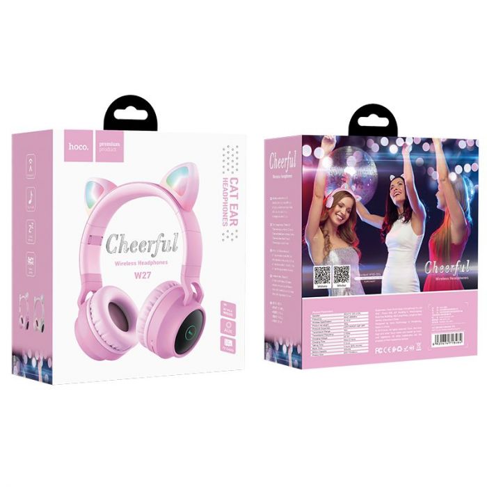 Bluetooth-гарнітура Hoco W27 Cat Ear Grey/Pink (W27GP)