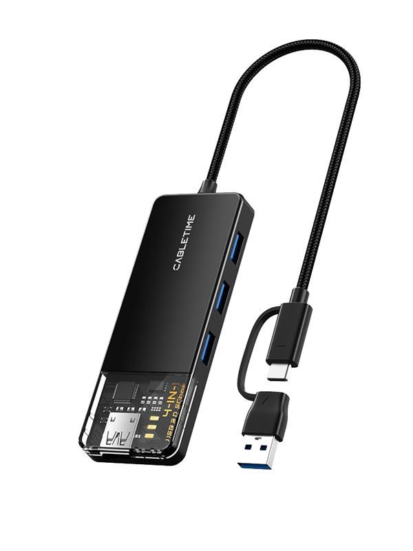 Концентратор Cabletime USB Type C - 4 Port USB 3.0, 0.15 cm (CB03B)