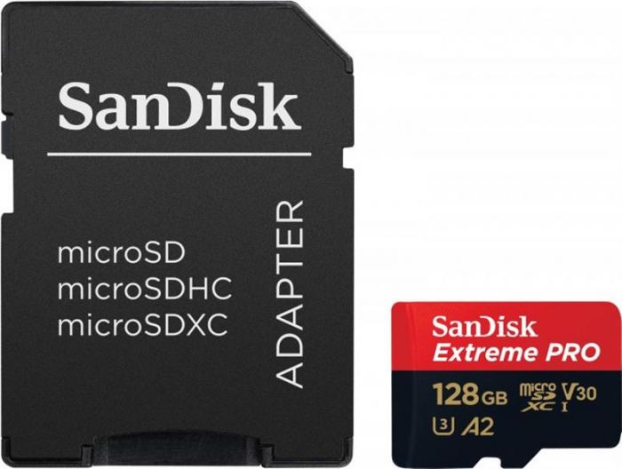 Карта пам`ятi MicroSDXC 128GB UHS-I U3 R200/W90MB/s SanDisk Extreme Pro V30 + SD-адаптер (SDSQXCD-128G-GN6MA)