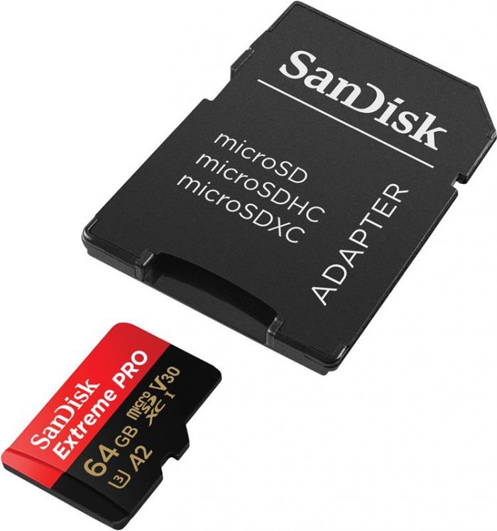 Карта пам`ятi MicroSDXC 64GB UHS-I U3 R200/W90MB/s SanDisk Extreme Pro V30 + SD-адаптер (SDSQXCU-064G-GN6MA)