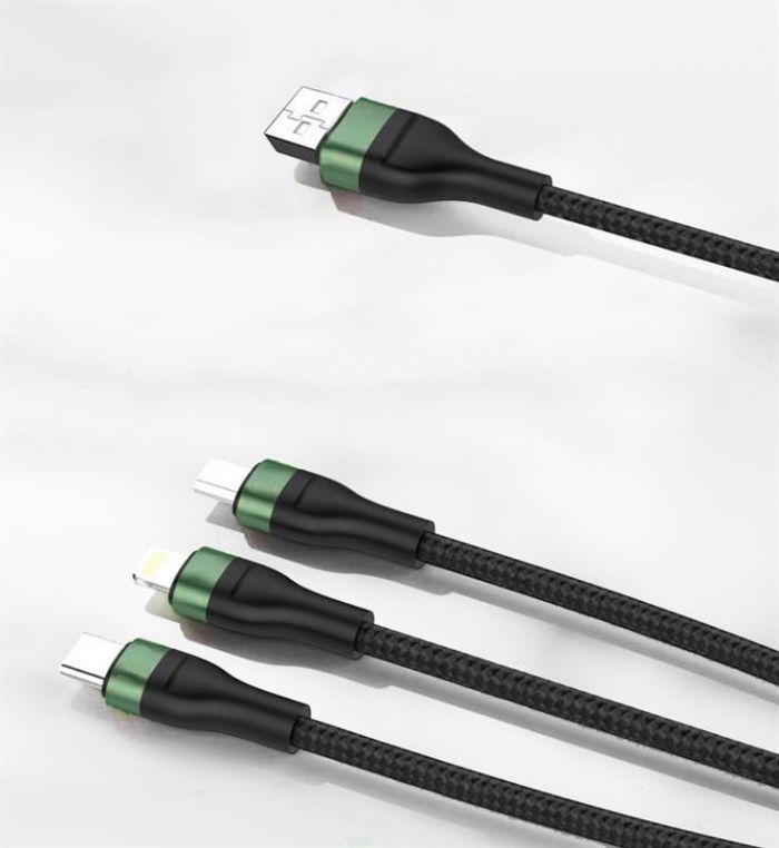 Кабель Foneng X78 1.2M 3-in-1 (66W) USB - USB-C/microUSB/Lightning 1.2м Black (X78-CA-3-TIO)