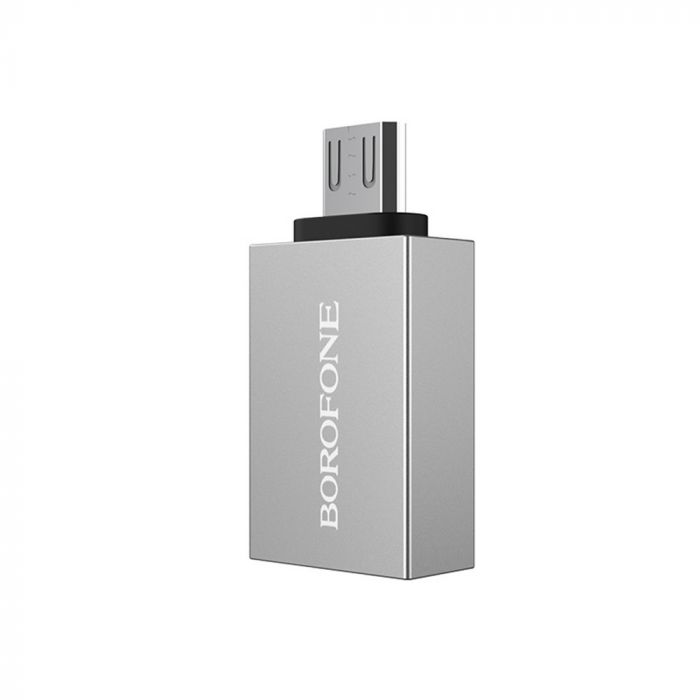 Адаптер Borofone BV2 USB - micro USB (F/M), сріблястий (BV2S)