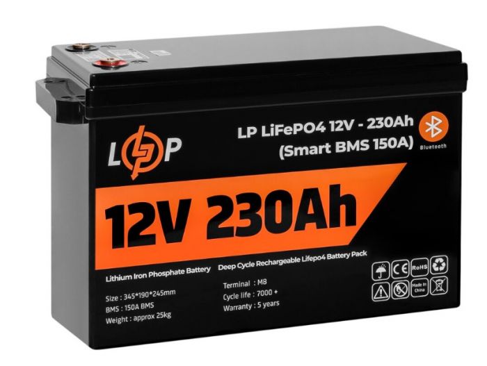 Акумуляторна батарея LogicPower 12V 230 AH (2944Wh) Smart BT для ДБЖ (BMS 150A/75А) LiFePO4