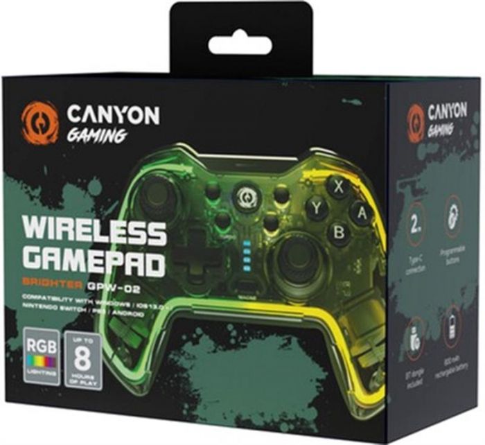 Геймпад бездротовий Canyon CND-GPW02 Green/Yellow USB