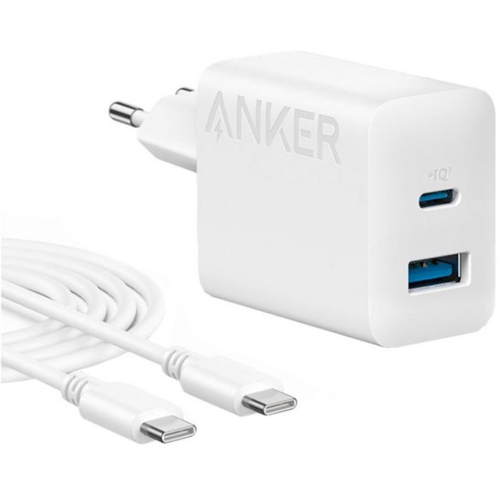 Мережевий зарядний пристрій Anker PowerPort 312 White, 20 W USB Type-C + кабель USB Type-C (B2348G21)