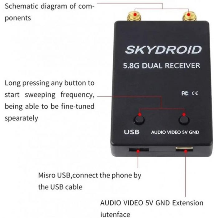 Приймач FPV радіо сигналу Skydroid 5.8G для Android Dual Black (1005005930052108DB)