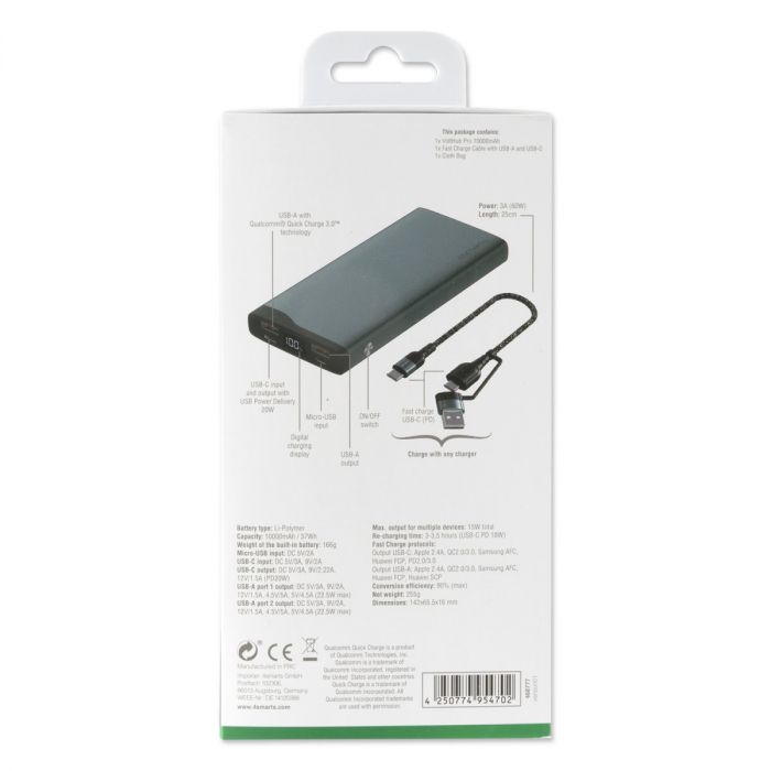 Універсальна мобільна батарея 4smarts VoltHub Pro 10000mAh 22.5W with Quick Charge, PD gunmetal *Select Edition*