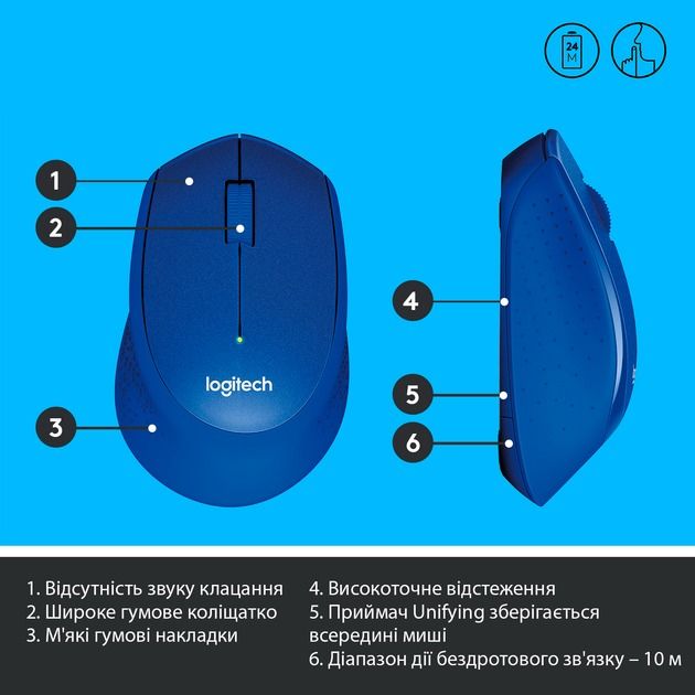 Миша бездротова Logitech M330 Silent Plus Blue (910-004910)