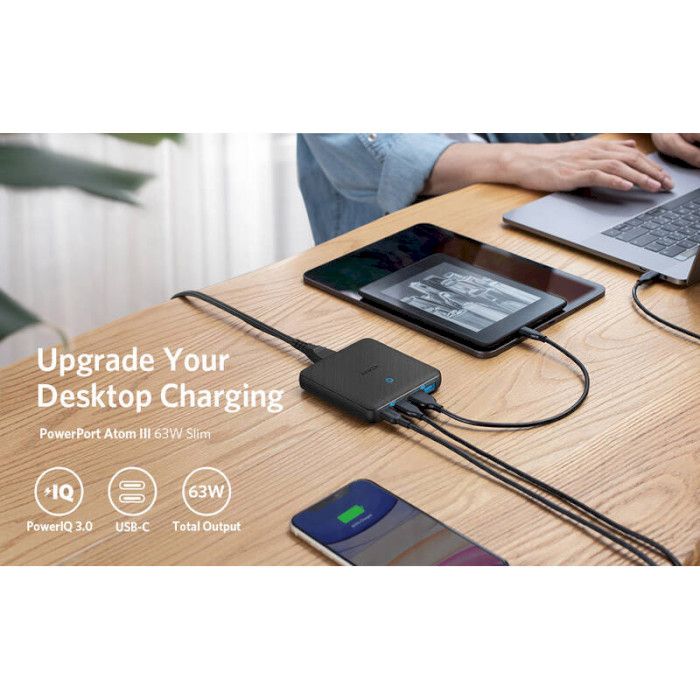 Мережевий зарядний пристрій Anker PowerPort 543 Atom III Slim Black, 45W USB Type-C + 20 W USB (A2046G12)