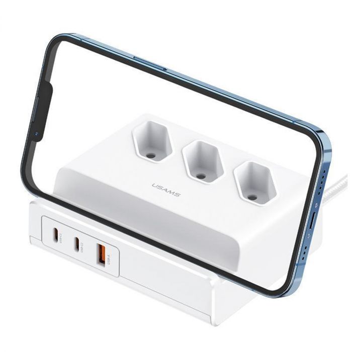 Мережевий фільтр Usams US-CC160 (CC160TC01) 3 розетки, 1 USB, 2 USB Type-C 65W, 2 м, White