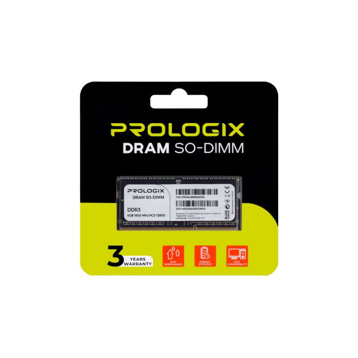 Модуль пам`ятi SO-DIMM 4GB/1600 DDR3L Prologix (PRO4GB1600D3S)