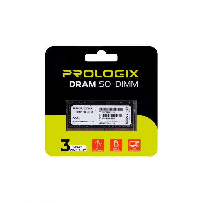 Модуль пам`ятi SO-DIMM DDR4 16GB/2666 Prologix (PRO16GB2666D4S)