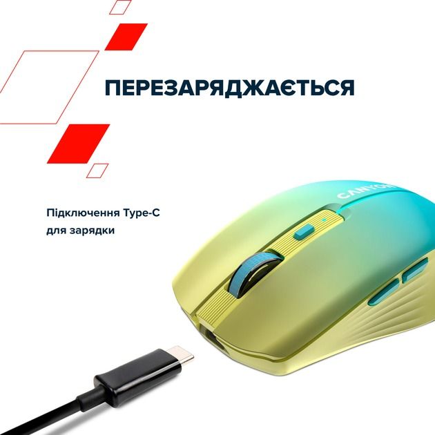 Миша бездротова Canyon MW-44 LED Rechargeable Wireless/Bluetooth Yellow Blue (CNS-CMSW44UA)