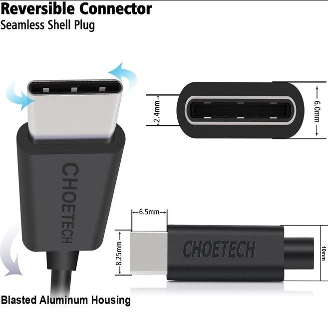 Кабель Choetech USB - USB Type-C (M/M), 3 м, Black (AC0004)