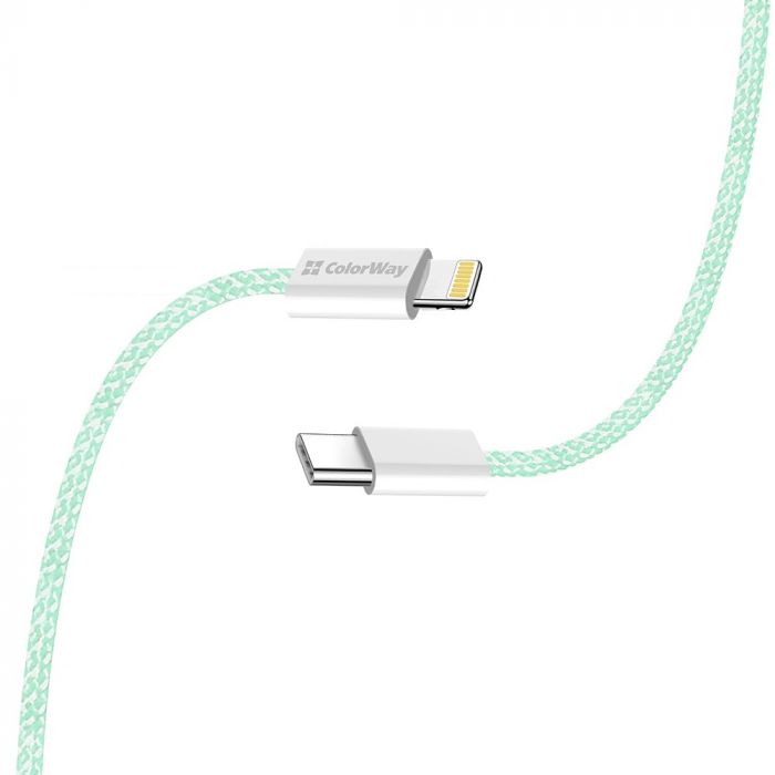 Кабель ColorWay Lightning + USB Type-C (M/M), 3.0 А, 1 м, Green (CW-CBPDCL061-G)