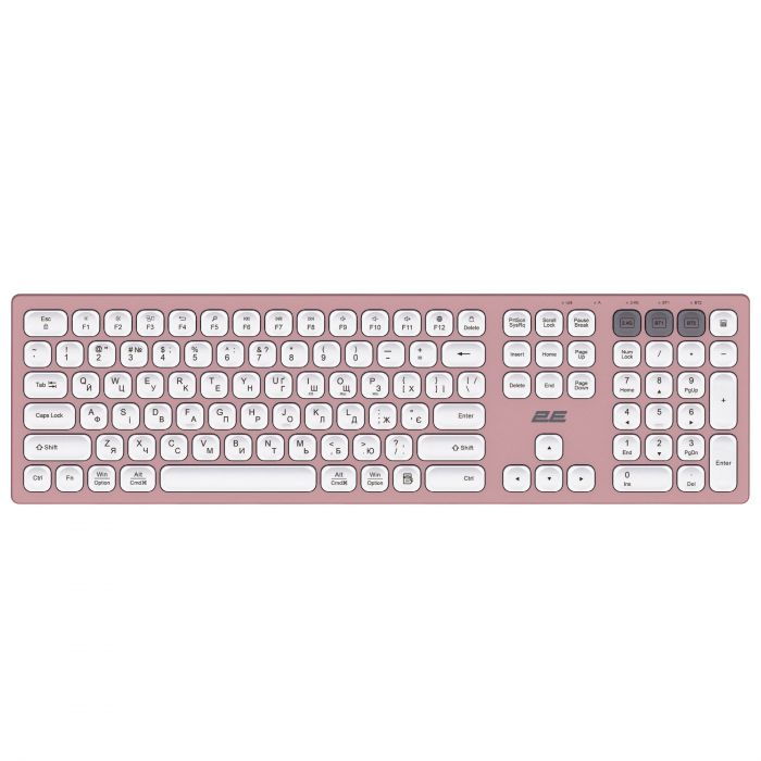 Клавіатура бездротова 2E KS270 WL/BT EN/UKR Pink/White (2E-KS270WBPN_UA)