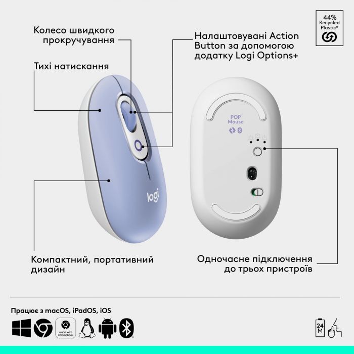 Комплект (клавіатура, миша) бездротовий Logitech Pop Icon Combo Lilac (920-013078)