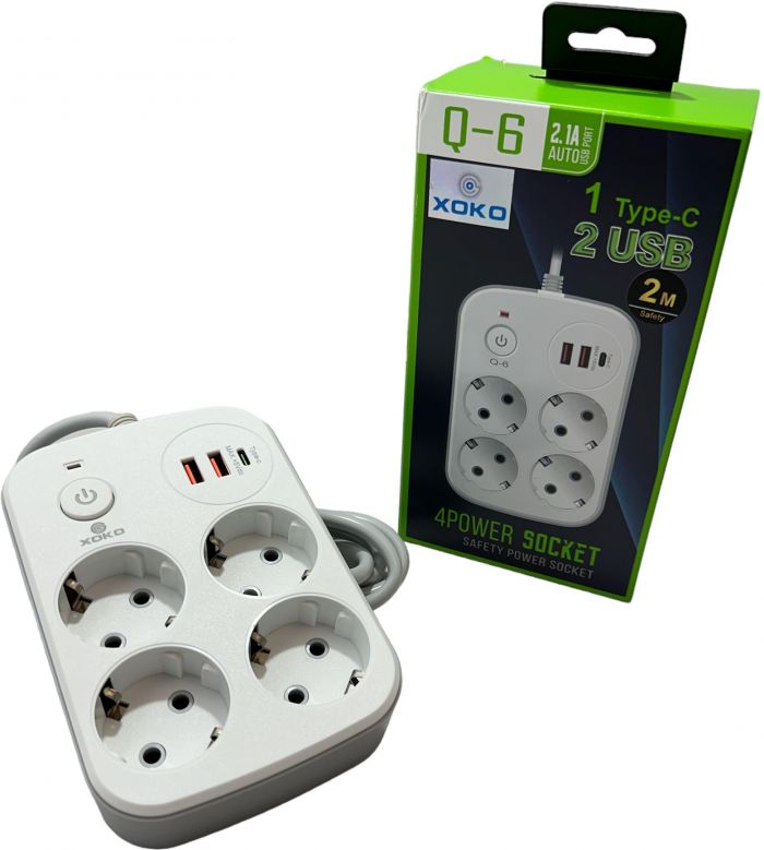 Мережевий фільтр XoKo SP-4-2-1 4 розетки, 3 USB, 2 м White (XK-SP-4-2-1-WH)