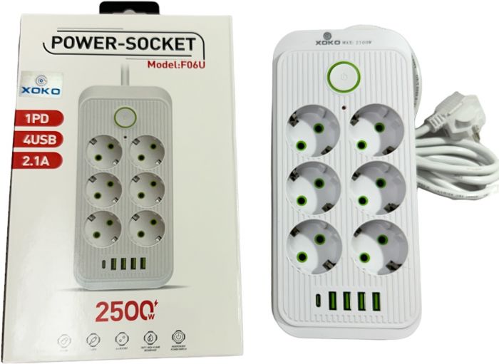 Мережевий фільтр XoKo SP-6-4-1 6 розеток, 5 USB, 2 м White (XК-SP6-4-1-WH)