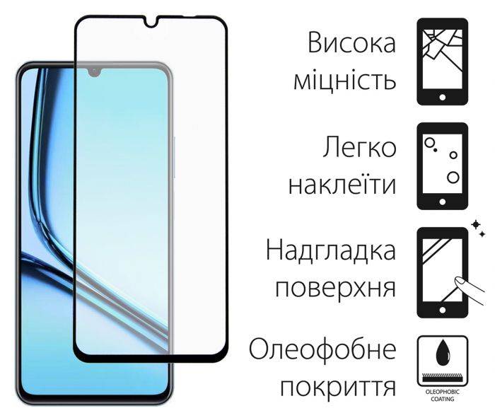 Захисне скло Dengos для Realme Note 50 Black Full Glue (TGFG-371)