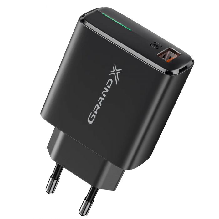 Мережевий зарядний пристрій Grand-X Quick Charge 3.0 (1xUSB 1.5-3A) Black (CH-550B)