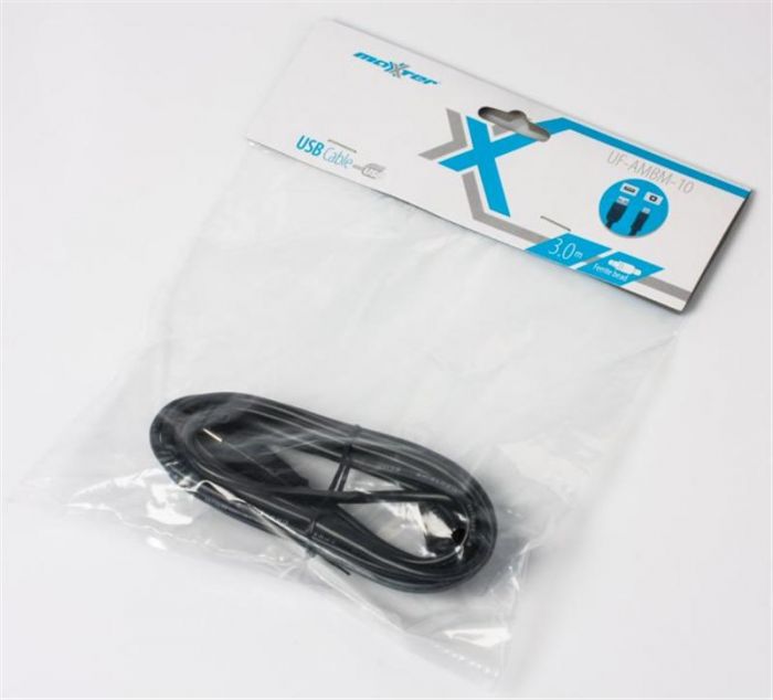 Кабель Maxxter USB - USB Type-B V 2.0 (M/M), 3 м, феритовий фільтр, Black (UF-AMBM-10) пакет