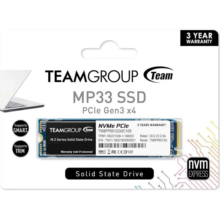 Накопичувач SSD 512GB Team MP33 M.2 2280 PCIe 3.0 x4 3D TLC (TM8FP6512G0C101)