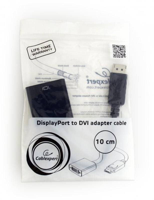 Адаптер Cablexpert DisplayPort - DVI (M/F), 0.1 м, Black (A-DPM-DVIF-002)