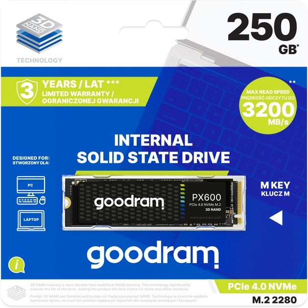 Накопичувач SSD 250GB GOODRAM PX600 M.2 2280 PCIe 4.0 x4 NVMe 3D NAND (SSDPR-PX600-250-80)