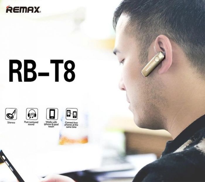 Bluetooth-гарнітура Remax RB-T8 Gold (6954851254034)